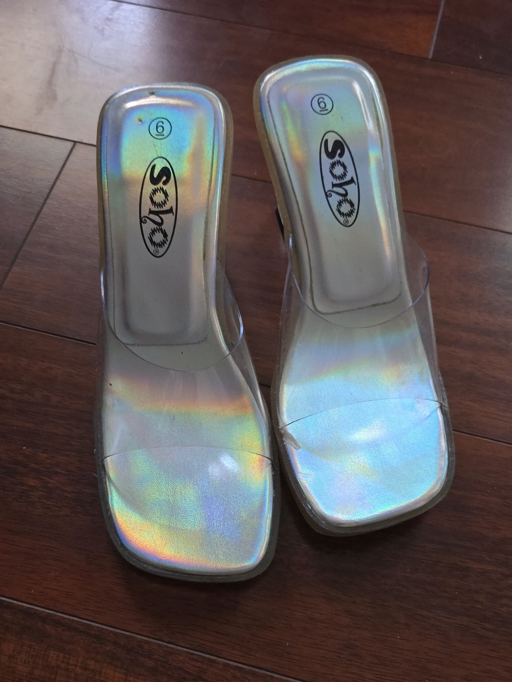 SOHO Womens See Though Clear Jelly Slides Open Toe Sandal Shoe Heels Y2K 90s